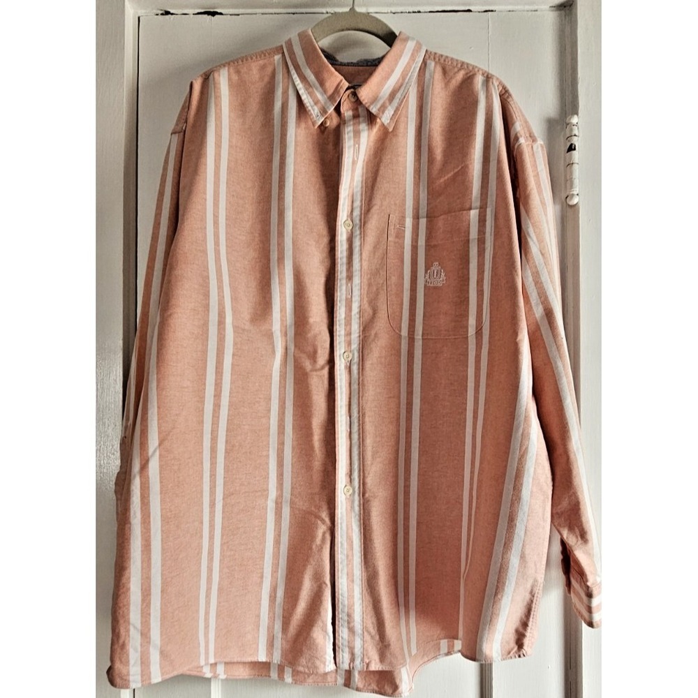 IZOD peach white striped button down shirt Mens‎ L solid cotton
